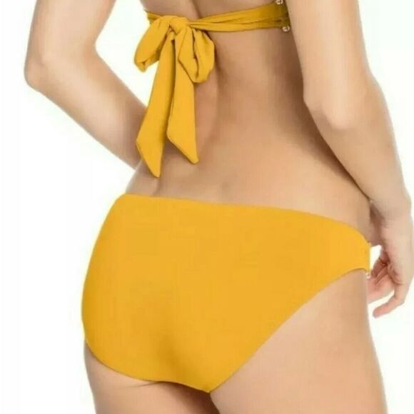 NEW Robin Piccone Ava Luca Barbell Swim Bikini Bottoms Mustard - Picture 3 of 5